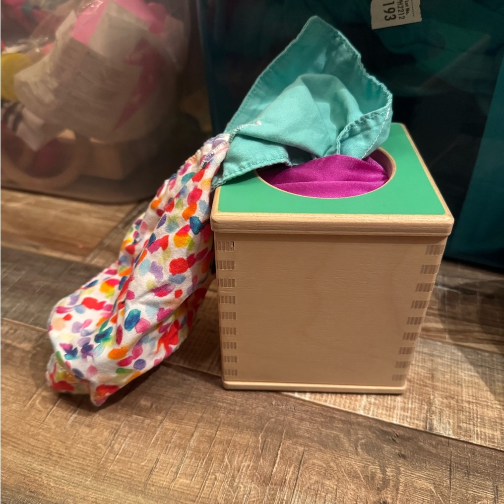Lovevery Wooden Baby Pull-Through Fabric Box Toy - Multicolor